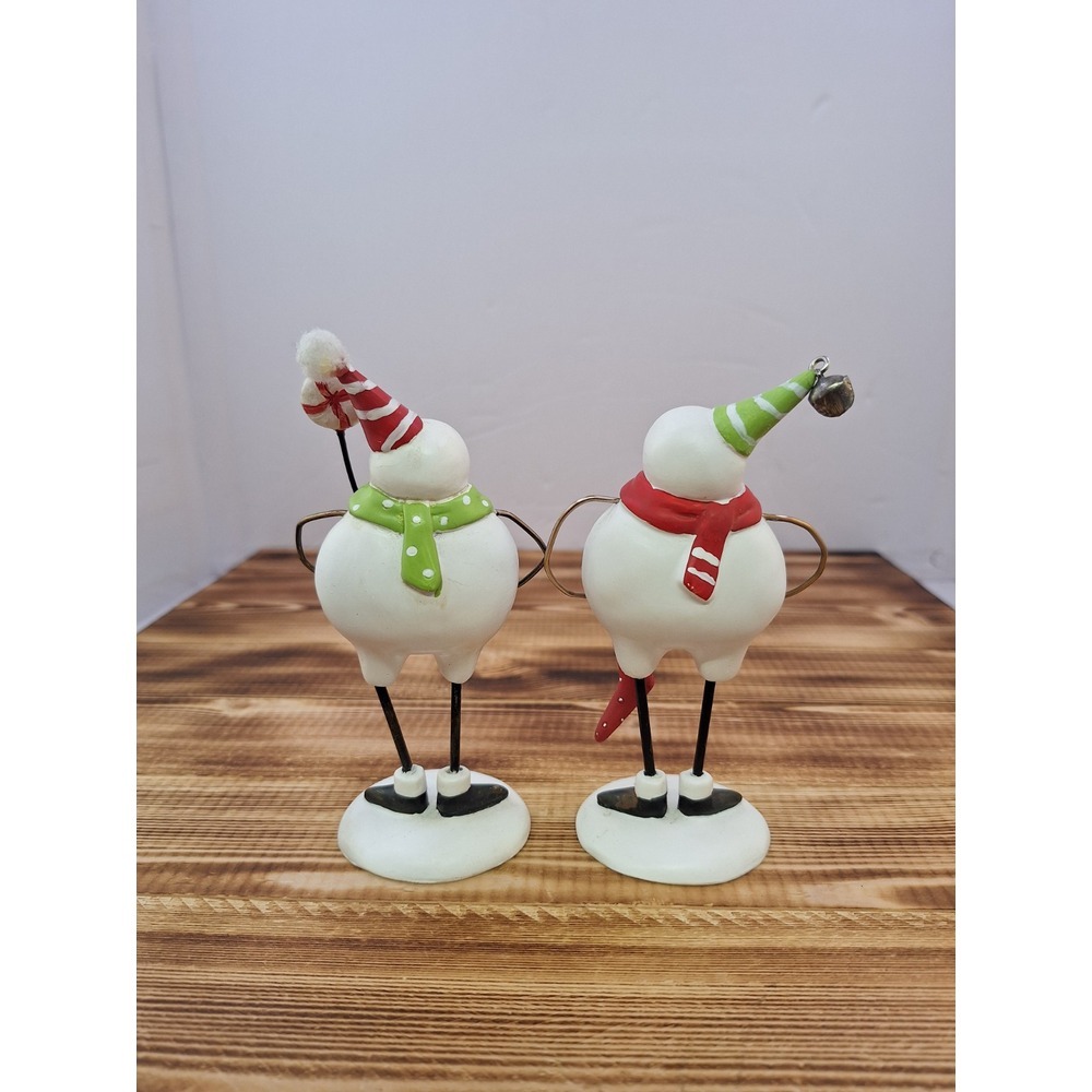 Christmas Snowmen‎ 6" figurines. Lot of 2 Wire Clay Winter Decor - Picture 5 of 9